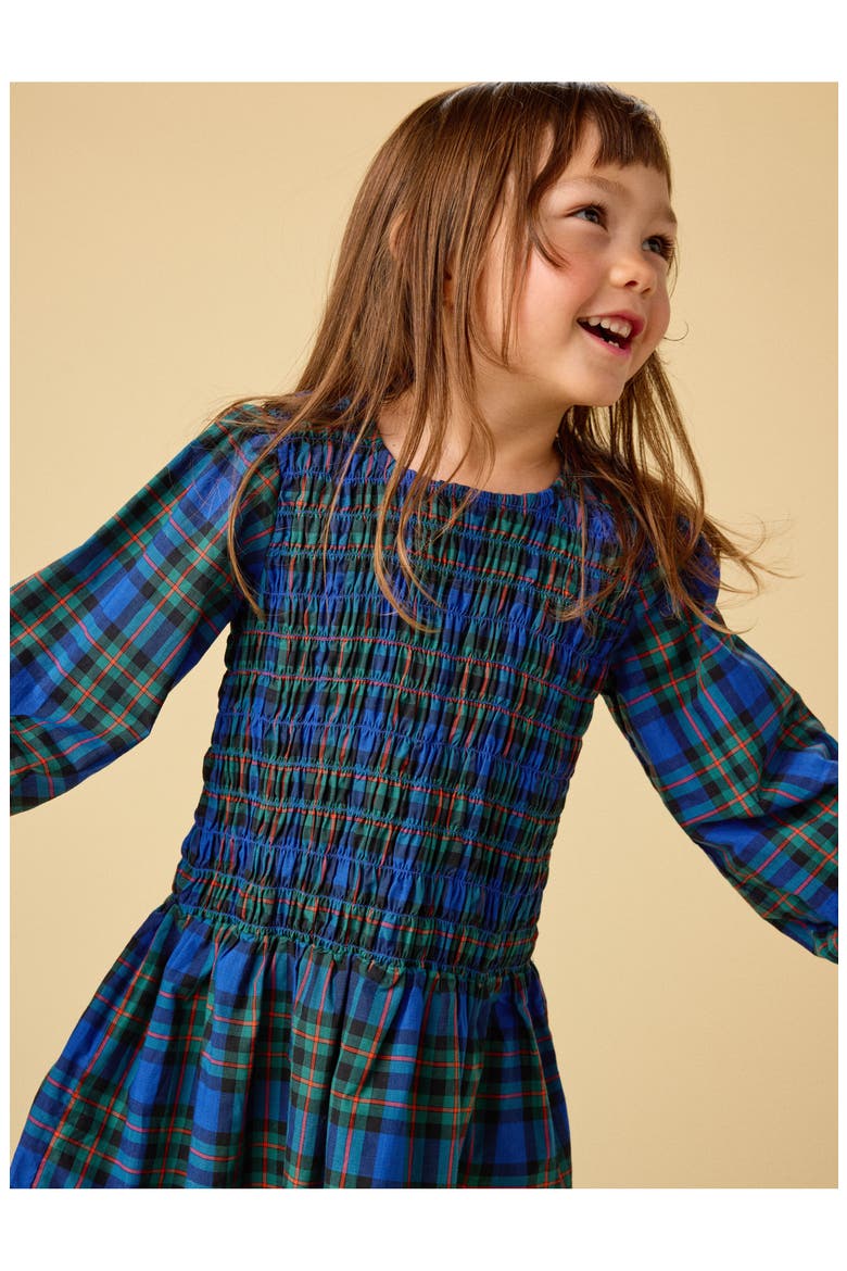 Smocked Woven Blouson Sleeve, Alternate, color, Busan Holiday Plaid