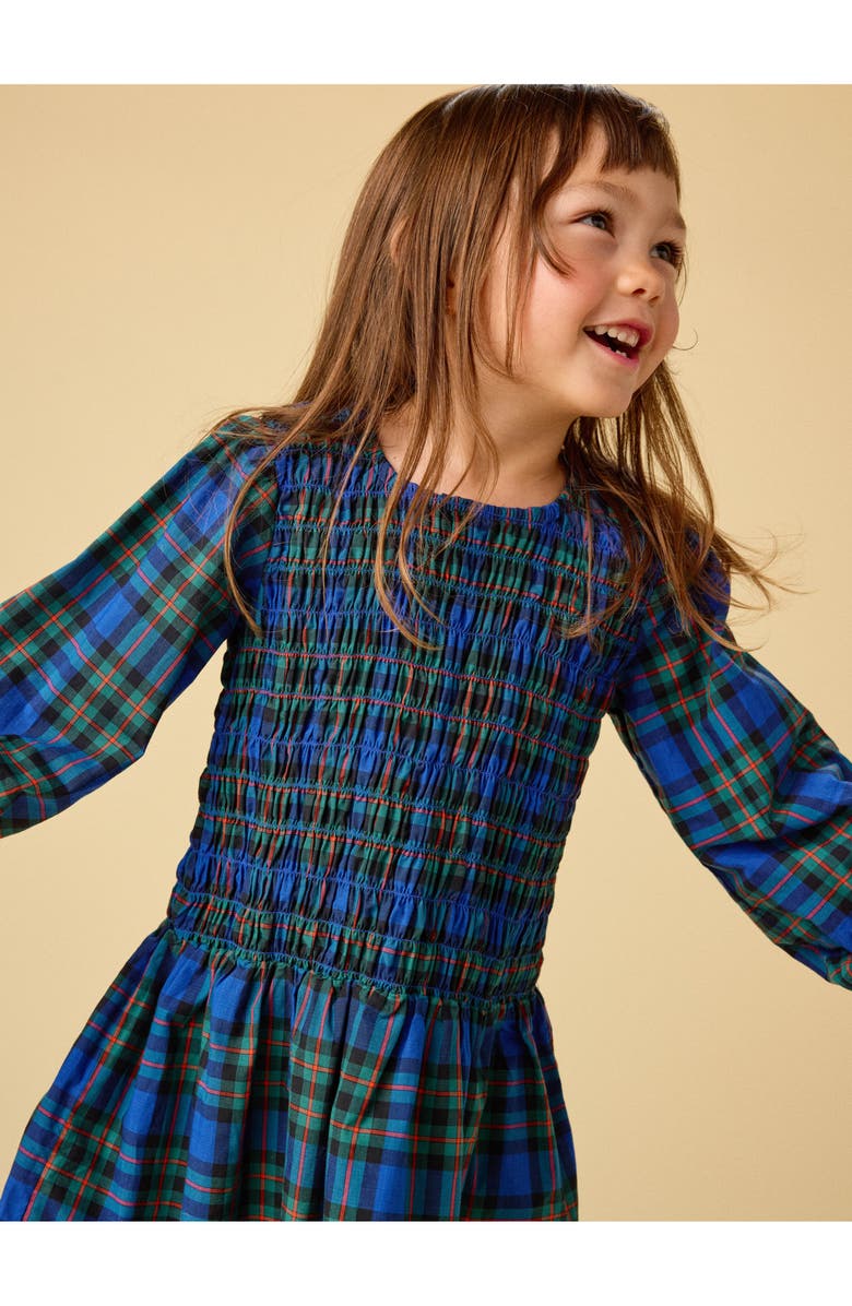 Tea Collection Smocked Woven Blouson Sleeve, Alternate, color, Busan Holiday Plaid