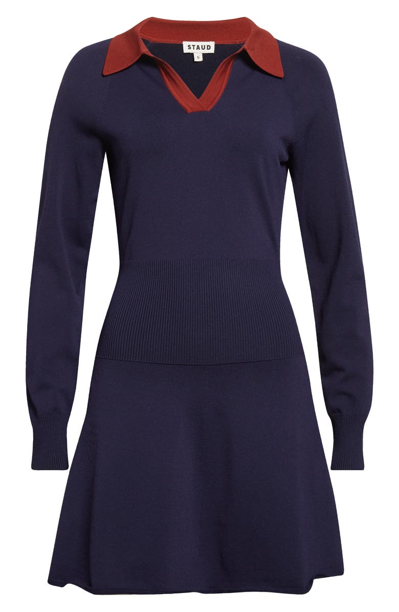 STAUD Gene Long Sleeve Polo Sweater Dress, Alternate, color, Navy/ Sangria