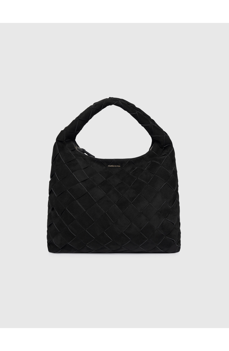 Manière De Voir Aubin Suede Woven Hobo Bag, Alternate, color, Black