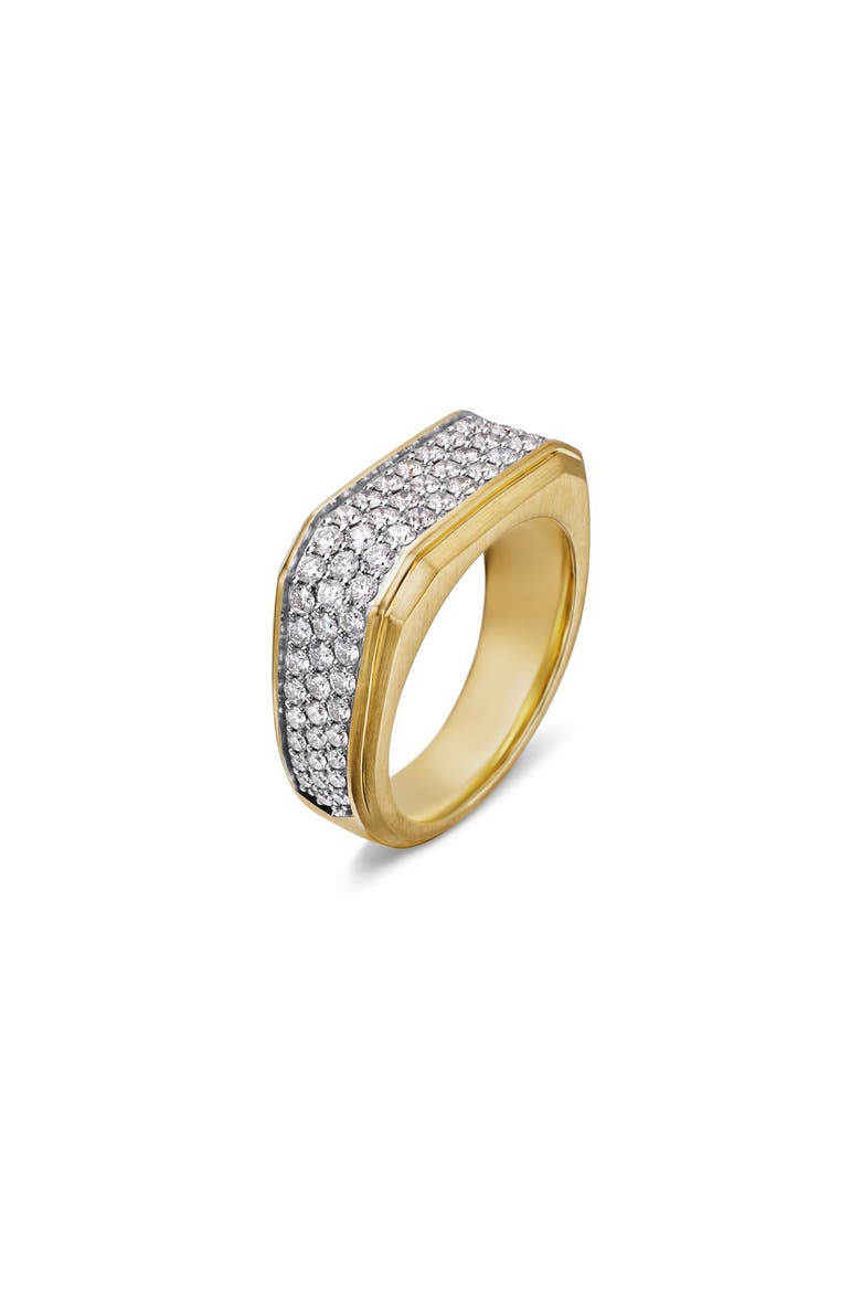 Men's Deco Signet Ring in 18K Yellow Gold with Diamonds, 10mm, Alternate, color, GOLD/ DIAMOND