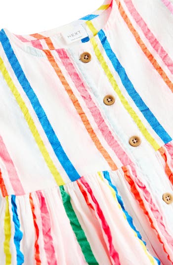 Kids' Rainbow Stripe Cotton Seersucker Sleeveless Shirtdress