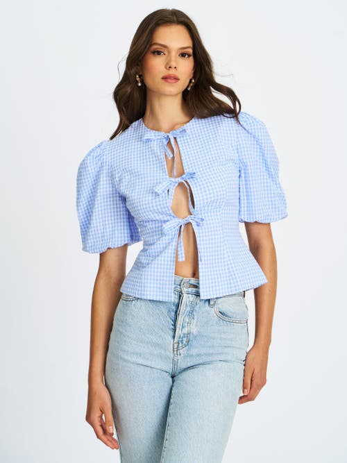 Miss Circle Qusayla Ginghamcheck Puff Sleeve Tie Detail Top In Blue
