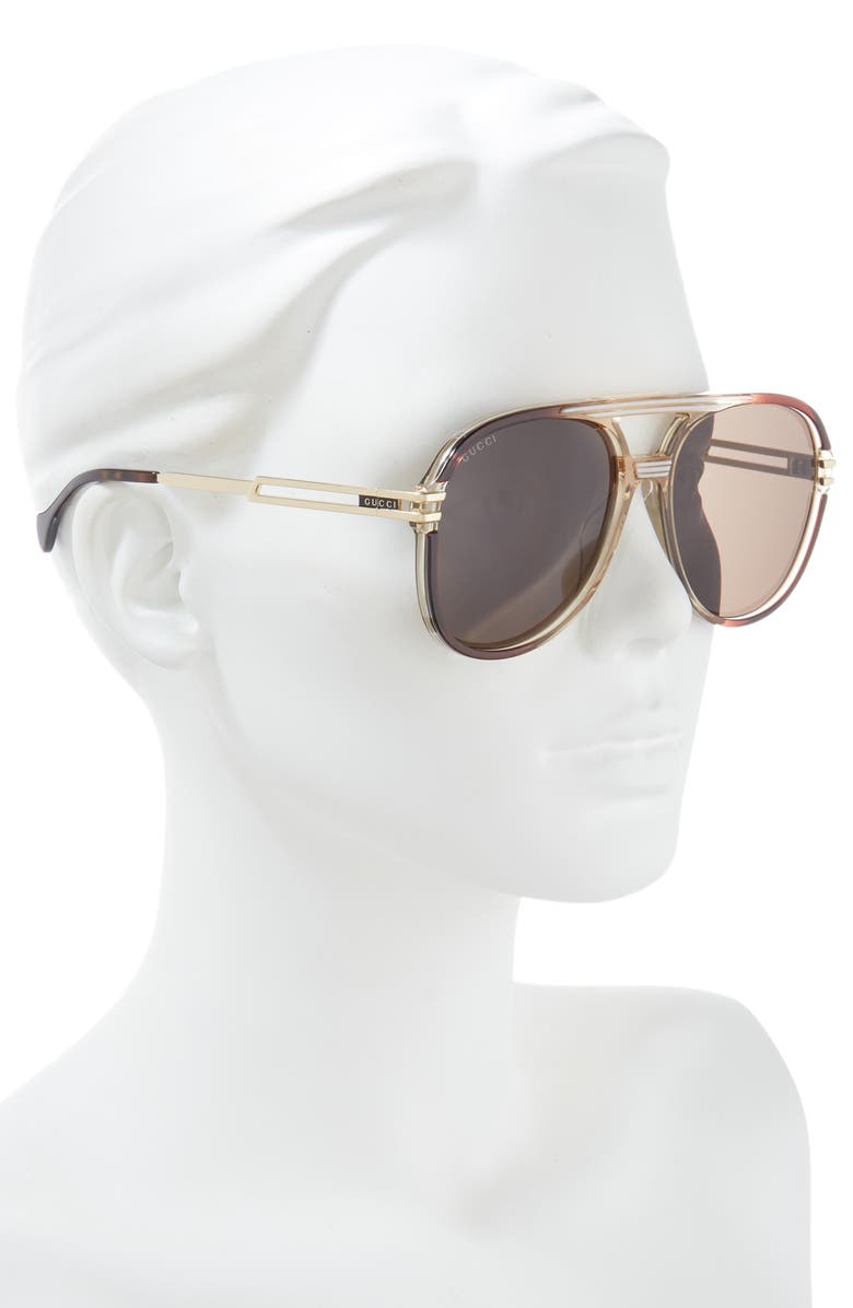 Gucci 61mm Aviator Sunglasses, Alternate, color, Brown Gold Brown
