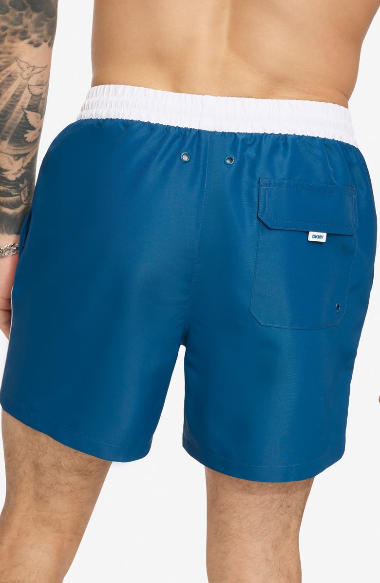 DKNY Two-Tone Swim Trunks, Alternate, color, Poseidon