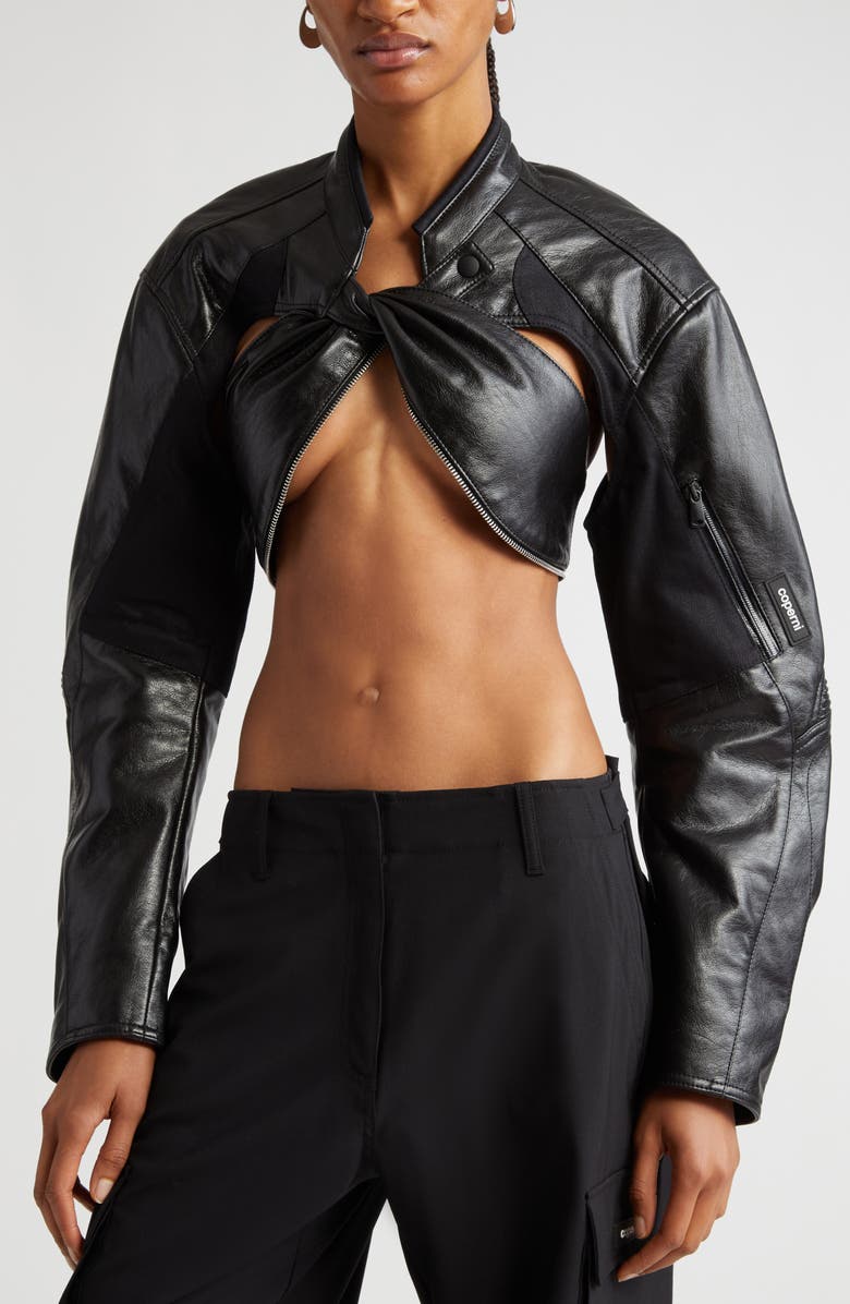 Coperni Cutout Crop Faux Leather Biker Jacket, Alternate, color,