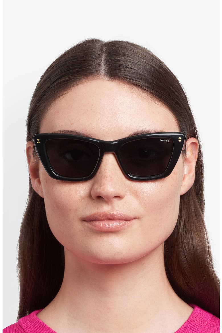 54mm Polarized Cat Eye Sunglasses, Alternate, color, BLACK/ GREY PZ