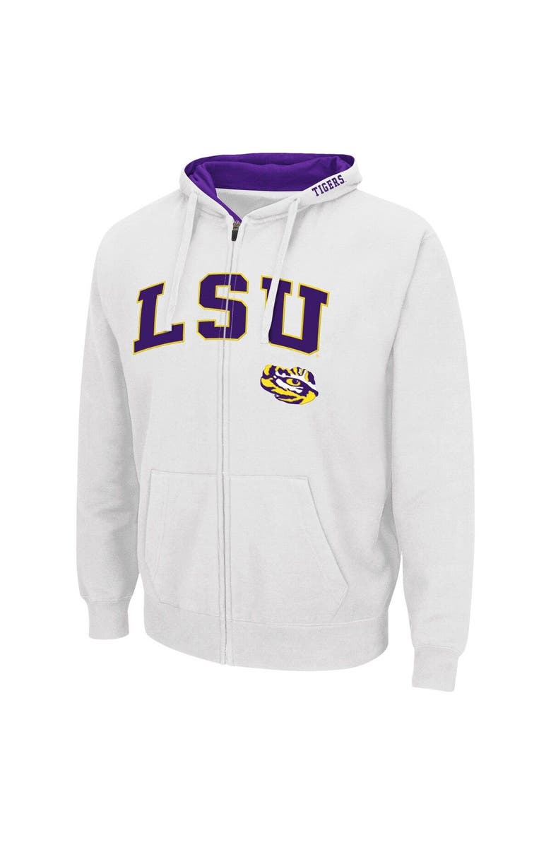 COLOSSEUM Men's Colosseum White LSU Tigers Arch & Logo 3.0 Full-Zip Hoodie, Alternate, color, White