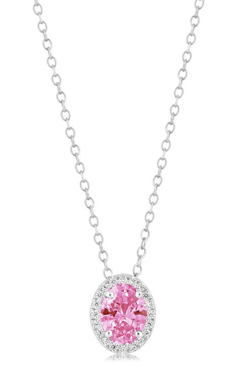 Oval Birthstone Halo Pendant Necklace