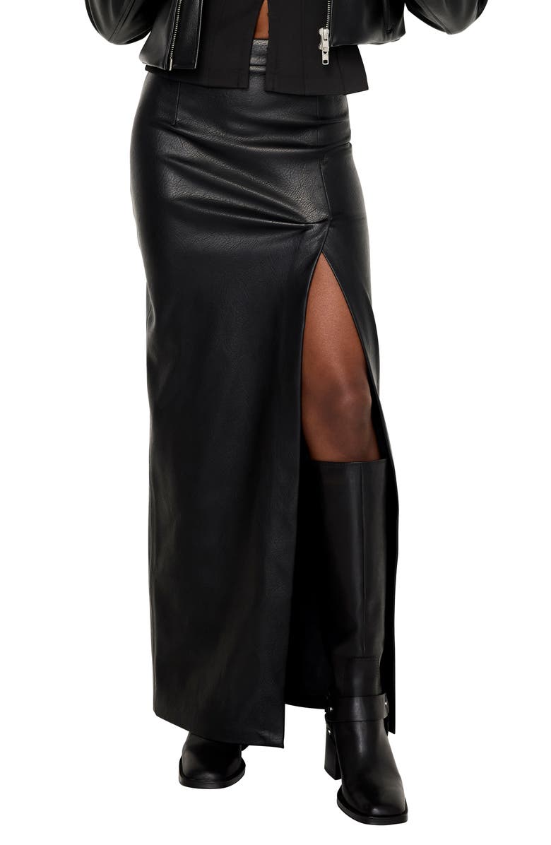 Good American Better Than Faux Leather Front Slit Maxi Skirt, Main, color, 