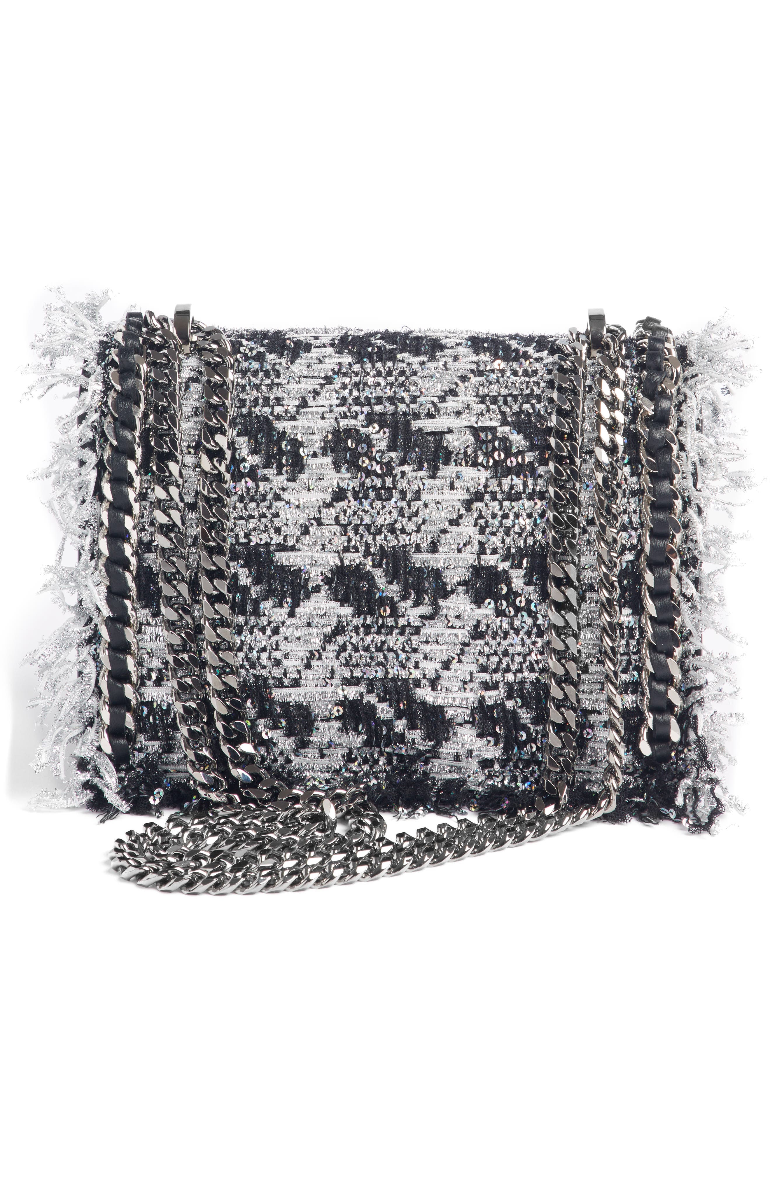 Balmain Metallic Tweed & Leather Box Shoulder Bag, Alternate, color, 