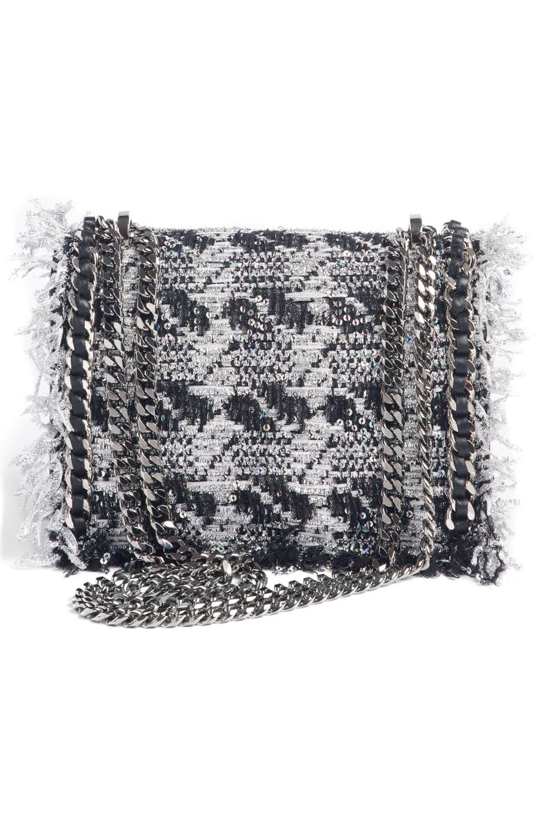 Balmain Metallic Tweed & Leather Box Shoulder Bag, Alternate, color,