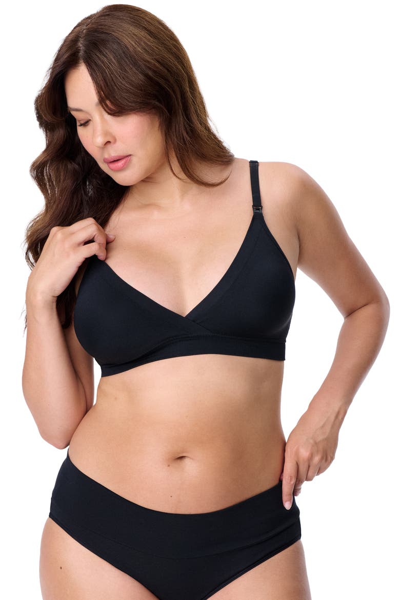 Motherhood Women's Maternity Wireless Seamless Wrap Nursing Bra, Alternate, color, Core Black