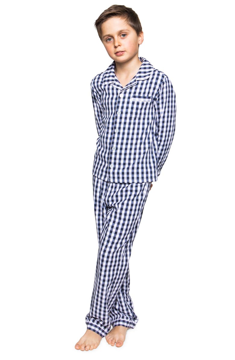 Petite Plume Kids' Gingham Two-Piece Pajamas, Alternate, color, Navy