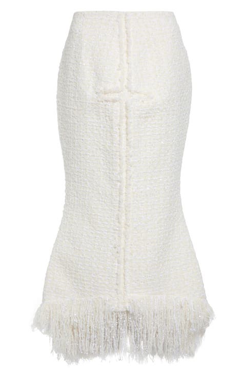 Mademoiselle Sequin Fringe Tweed Trumpet Skirt