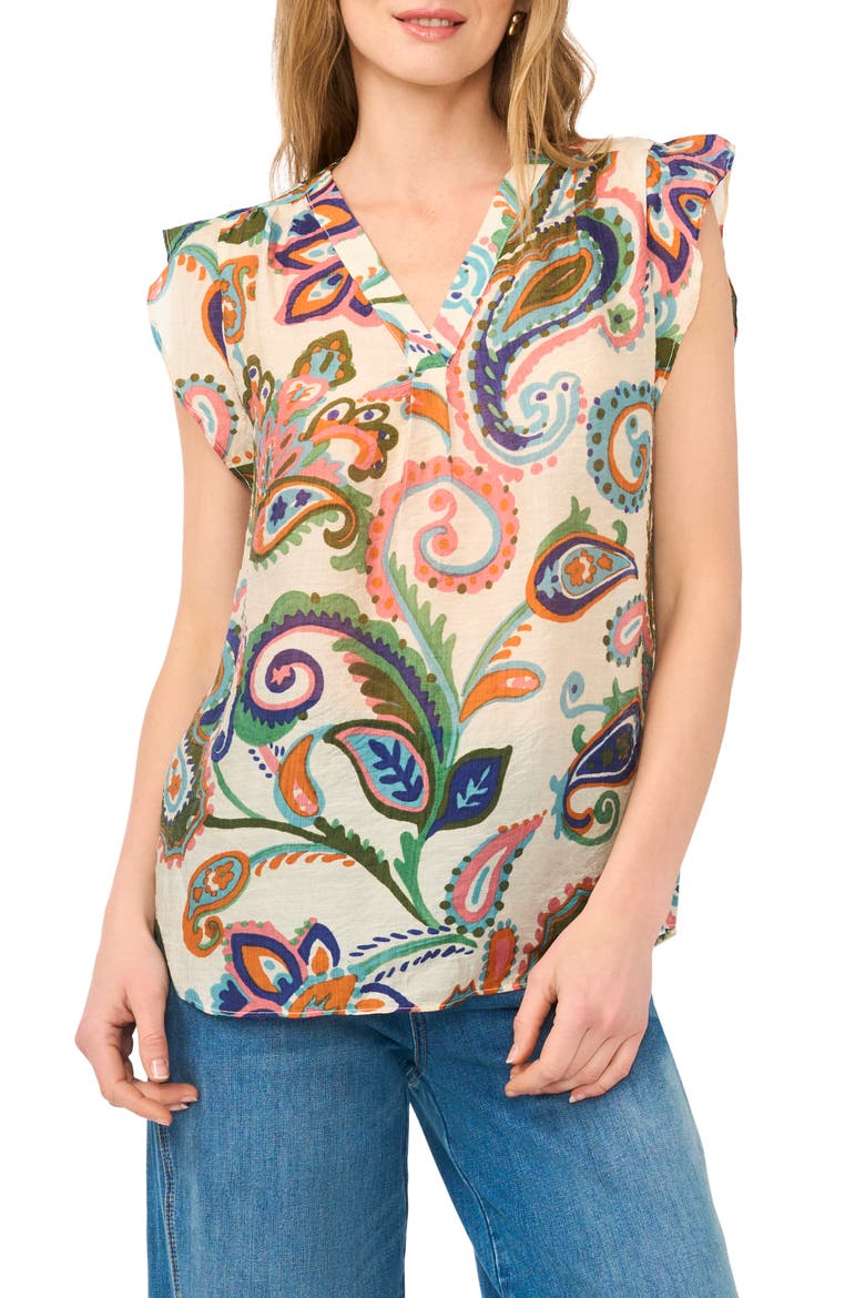 Paisley Flutter Sleeve Top, Main, color, TAFFY PINK
