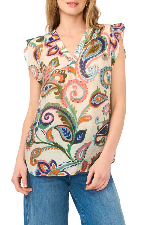 Paisley Flutter Sleeve Top