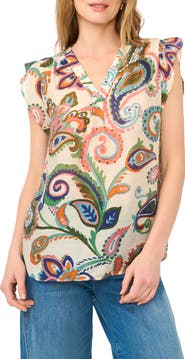Vince Camuto Paisley Flutter Sleeve Top