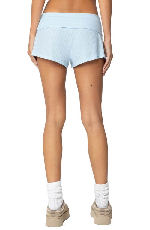 Shop Edikted Lucilla Foldover Rib Shorts In Light-blue
