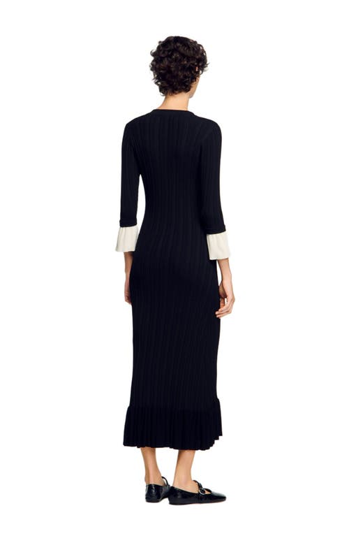 Sandro Two-tone Knit Maxi Dress In Black