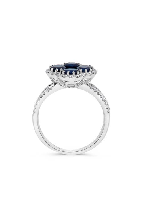 H.j. Namdar Stone & Diamond Clover Ring In White Gold/blue