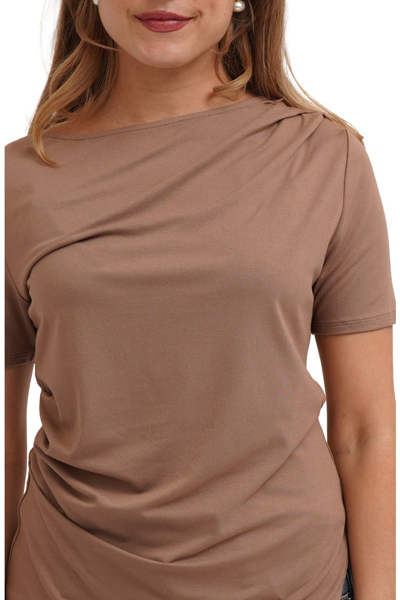 Asymmetrical Hem Short Sleeve Top, Alternate, color, KHAKI