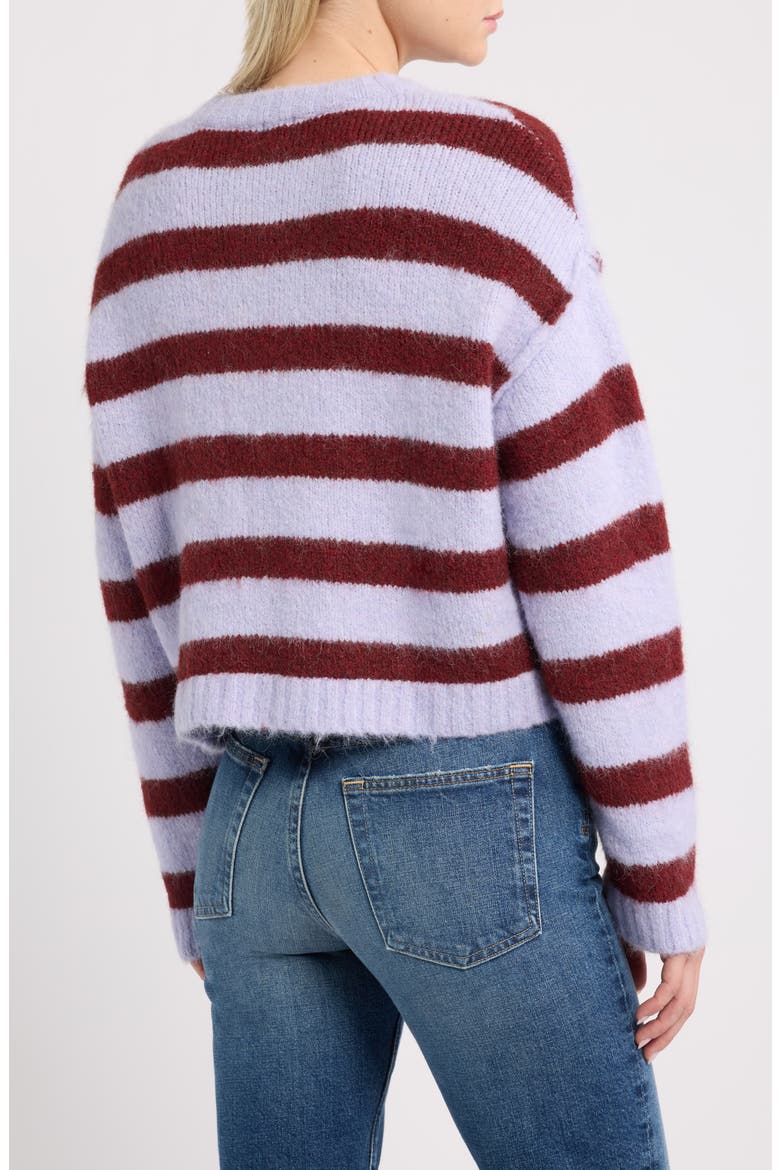 Stripe Crewneck Cardigan, Alternate, color, LILAC STRIPE