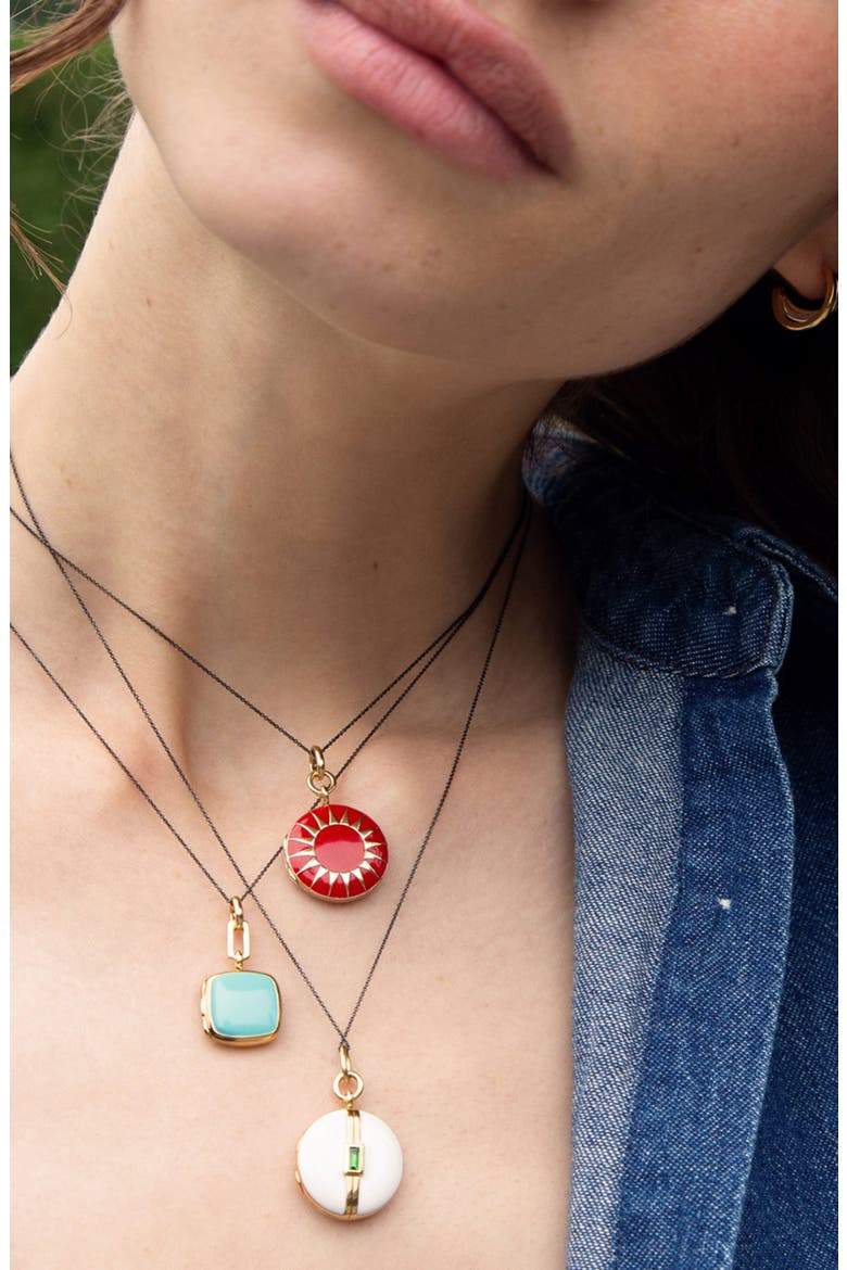 Enamel Cushion Locket Necklace, Alternate, color, GOLD/ TURQUOISE
