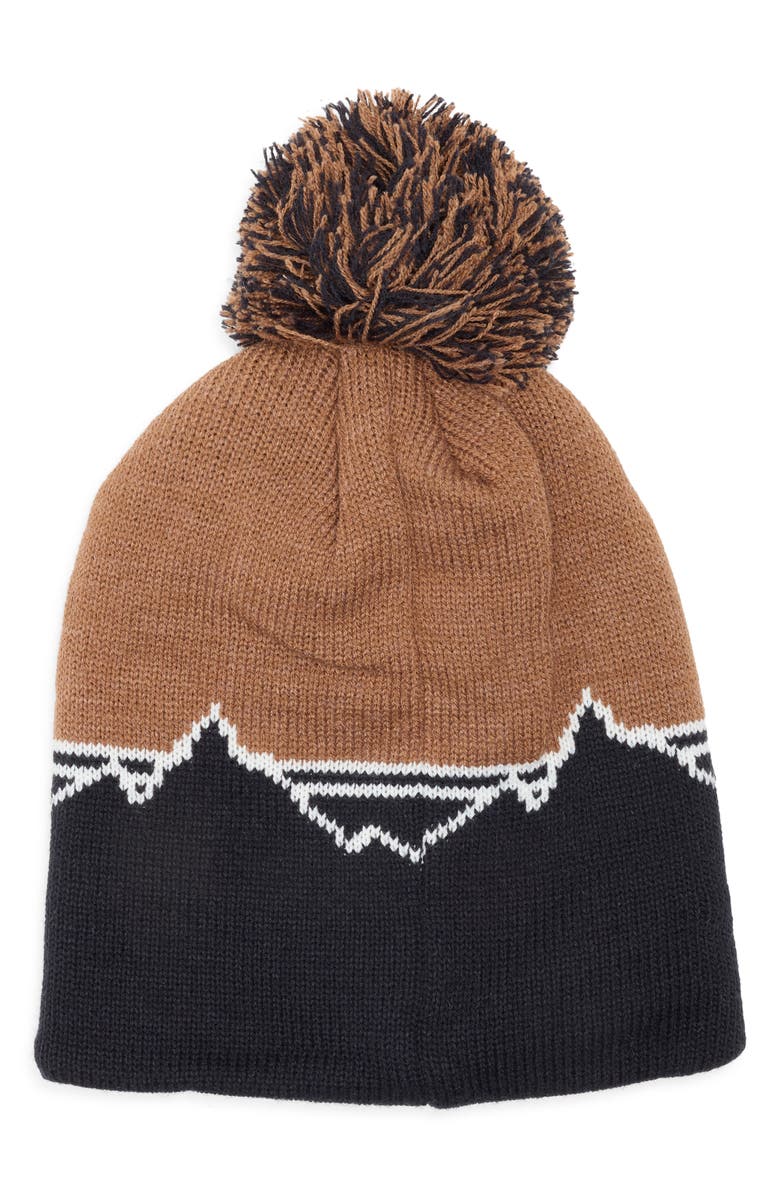 Rainforest Mountain Stripe Pom Beanie, Alternate, color, Toffee Hthr/ Navy Combo
