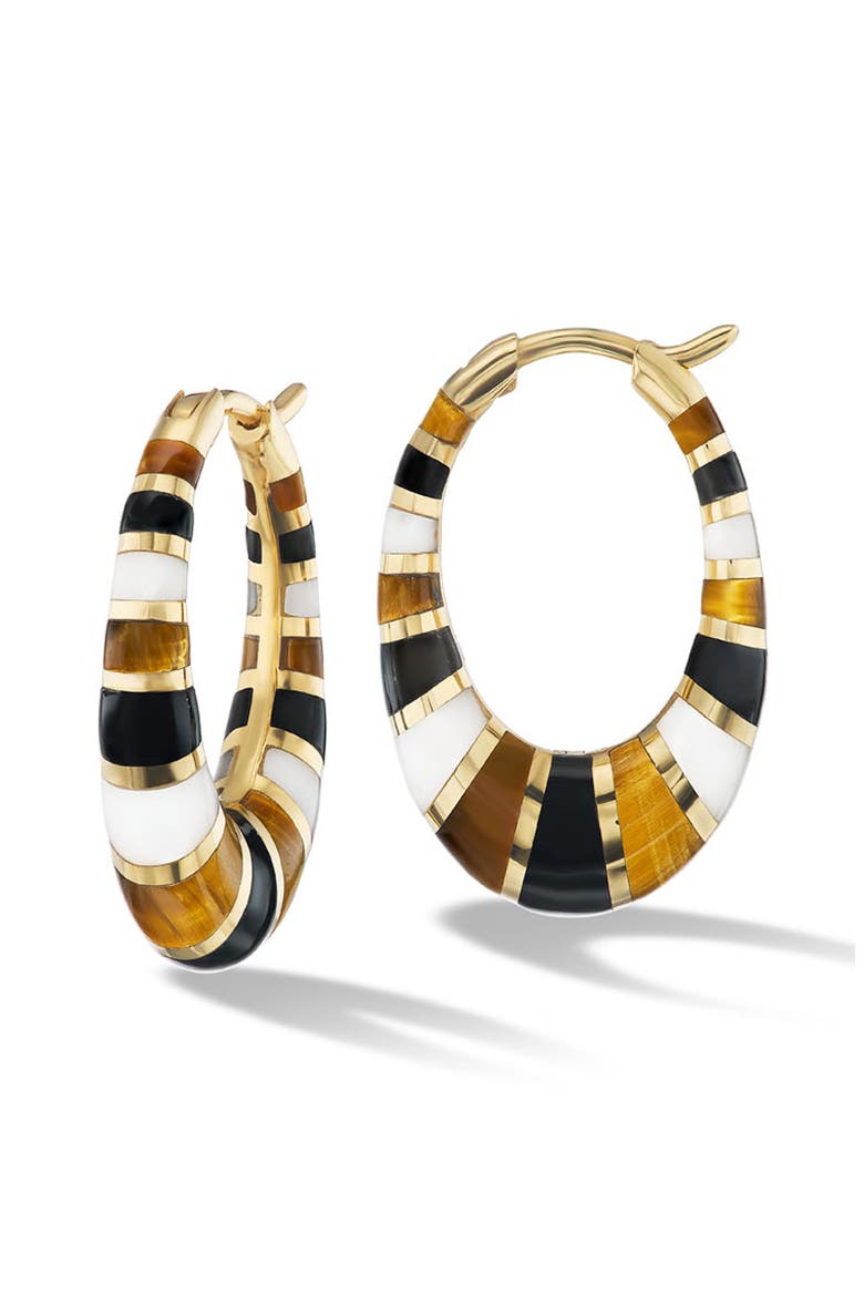 Mini Inlay Hoop Earrings, Main, color, GOLD/ BLACK MULTI
