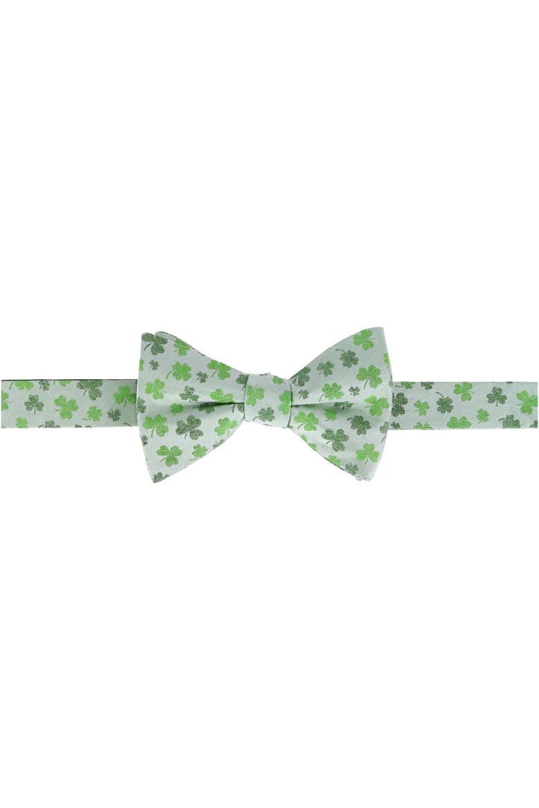 White Shamrock Novelty Silk Bow Tie, Main, color, White