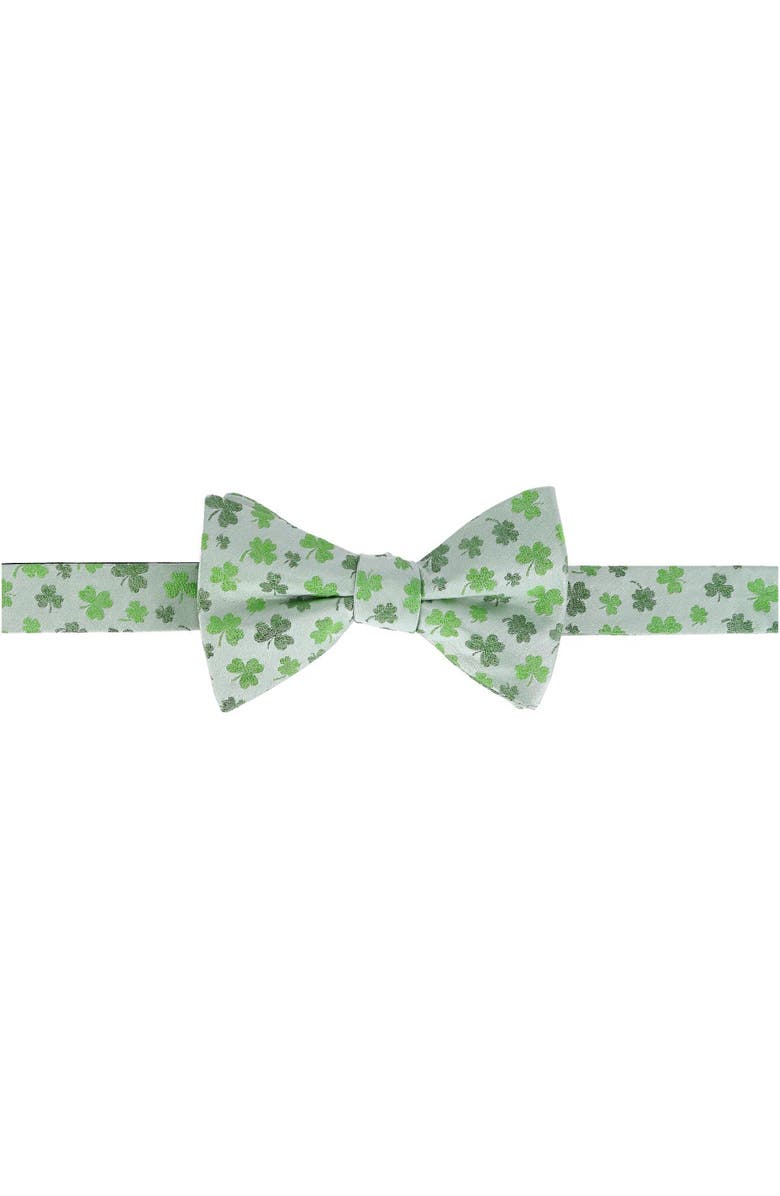 Trafalgar White Shamrock Novelty Silk Bow Tie, Main, color, White
