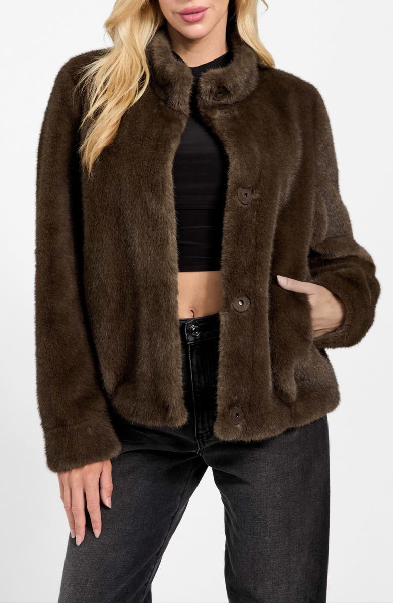 GUESS Luna Faux Fur Jacket, Alternate, color, Brown