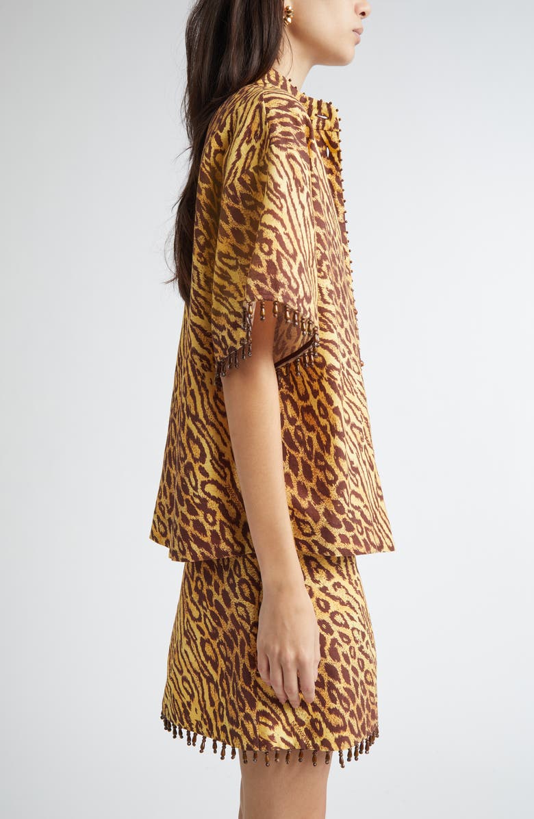 Zimmermann Coco Leopard Print Beaded Fringe Shirt, Alternate, color, Leopard