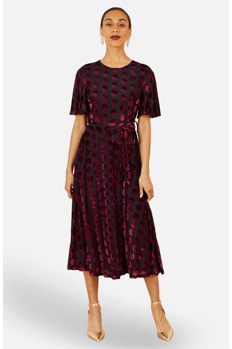 Velour Spot Midi Skater Dress, Main, color, Burgundy