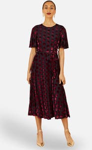 Yumi Velour Spot Midi Skater Dress