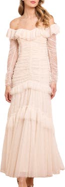 Needle & Thread Sequin Glimmer Rouched Off-shoulder Gown
