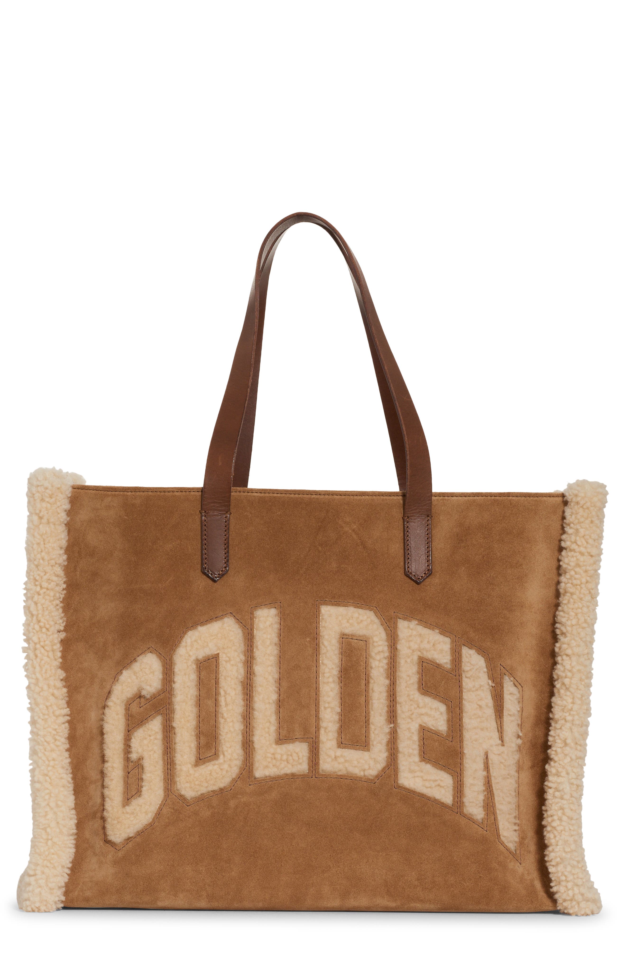 Golden Goose California East/West Suede & Genuine Shearling Shopper Tote, Main, color, 