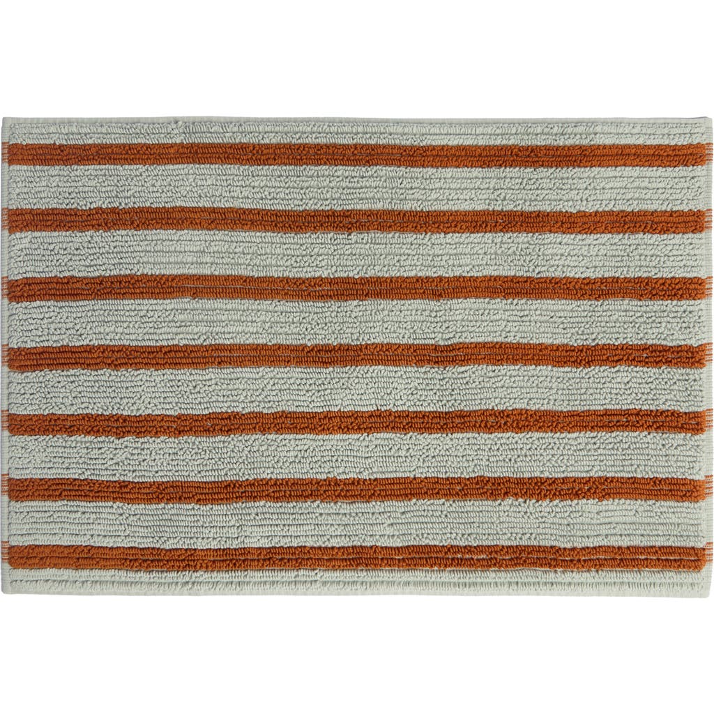 Parachute Resort Stripe Organic Cotton Bath Mat In Sage With Russet