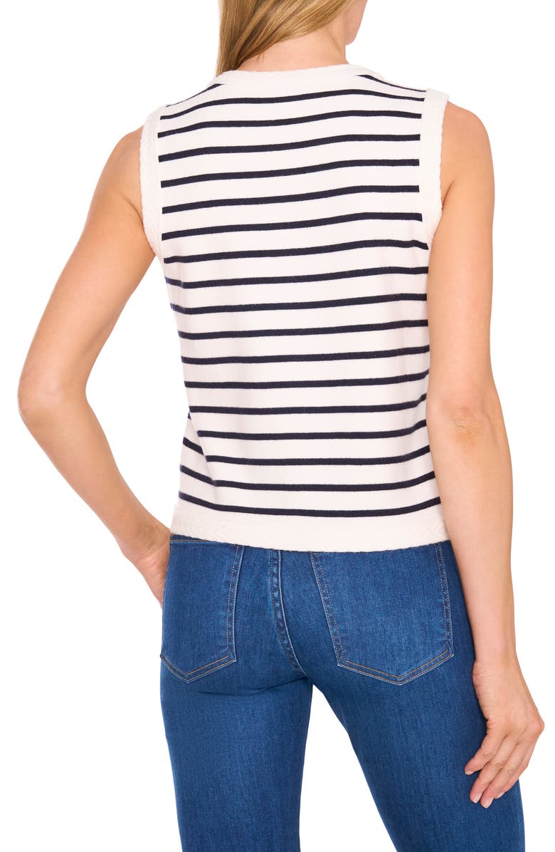 CeCe Stripe Crewneck Sweater Vest, Alternate, color, New Ivory