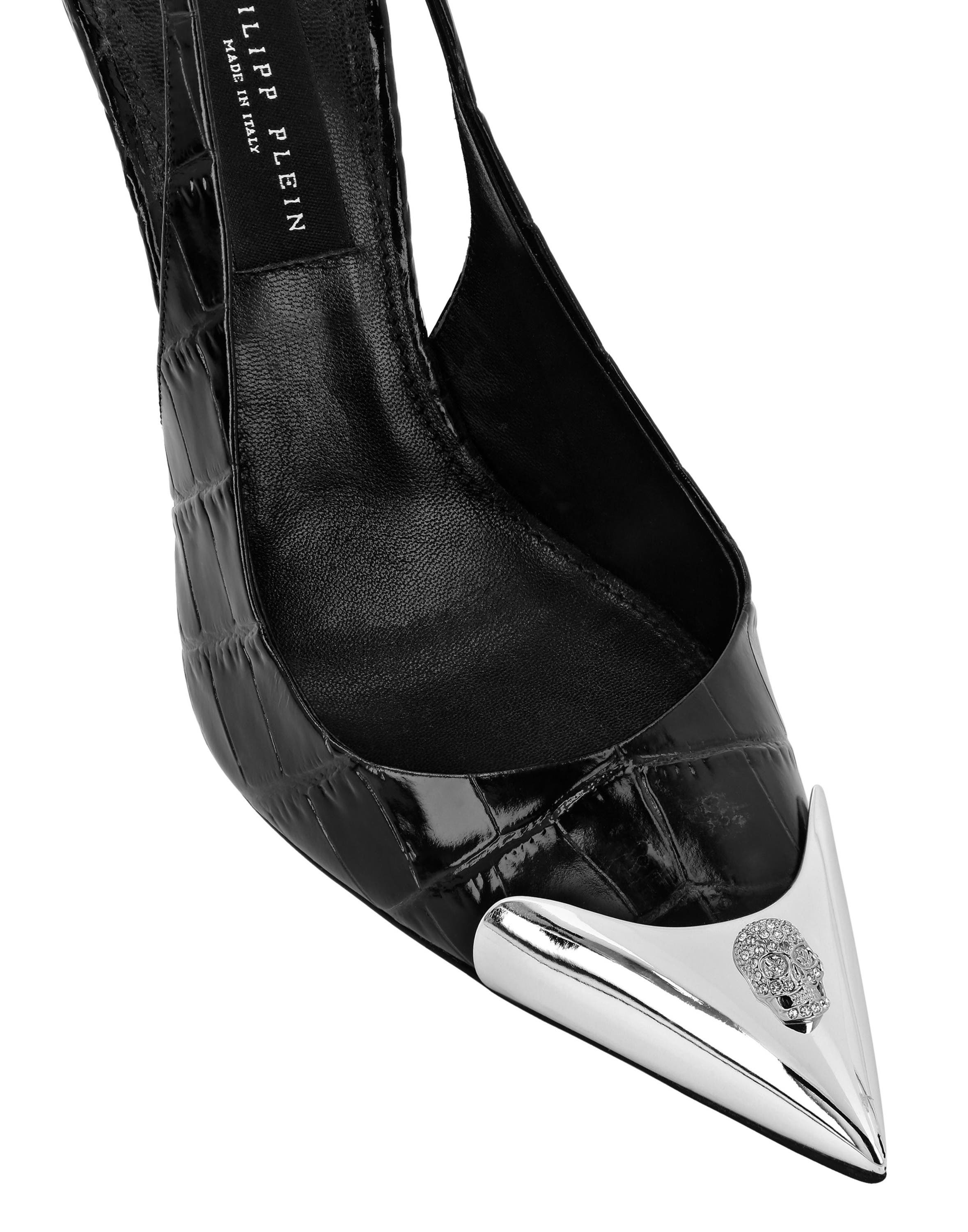 Crocco Slingback High Heels Shoes Skull Strass Women, Alternate, color, black