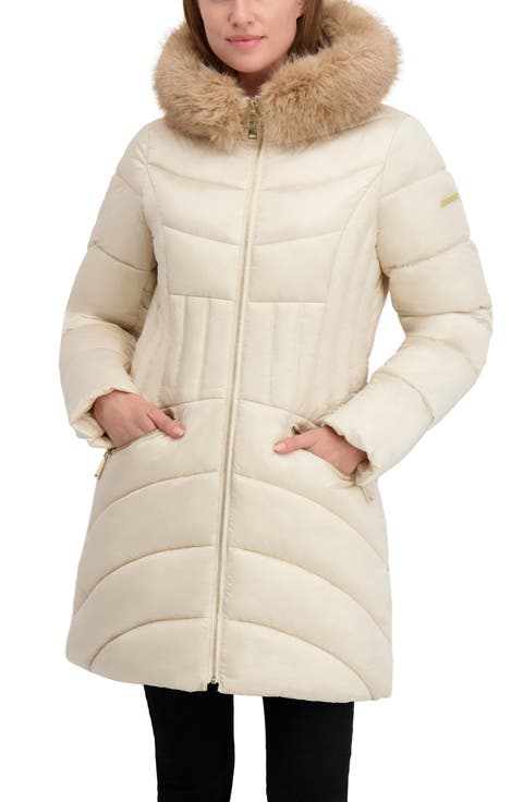 Puffer Jacket with Faux Fur Trim Hood