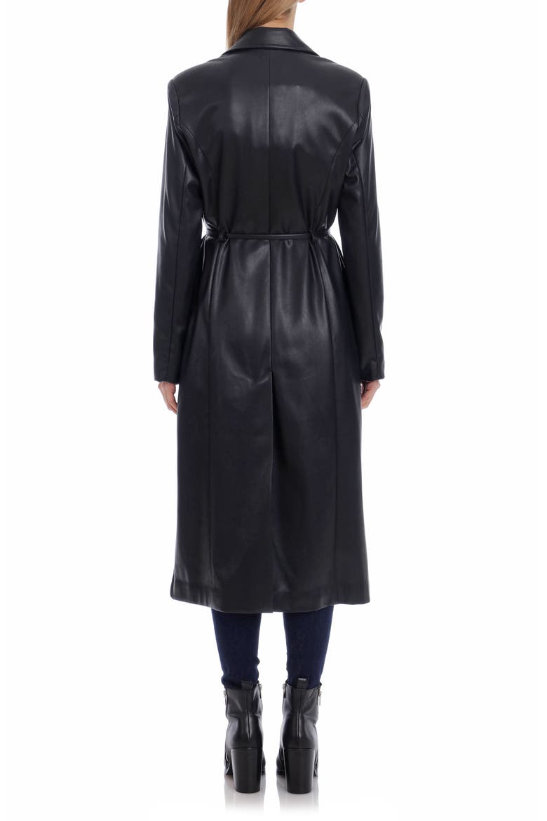Double Breasted Faux Leather Trench Coat, Alternate, color, BLACK
