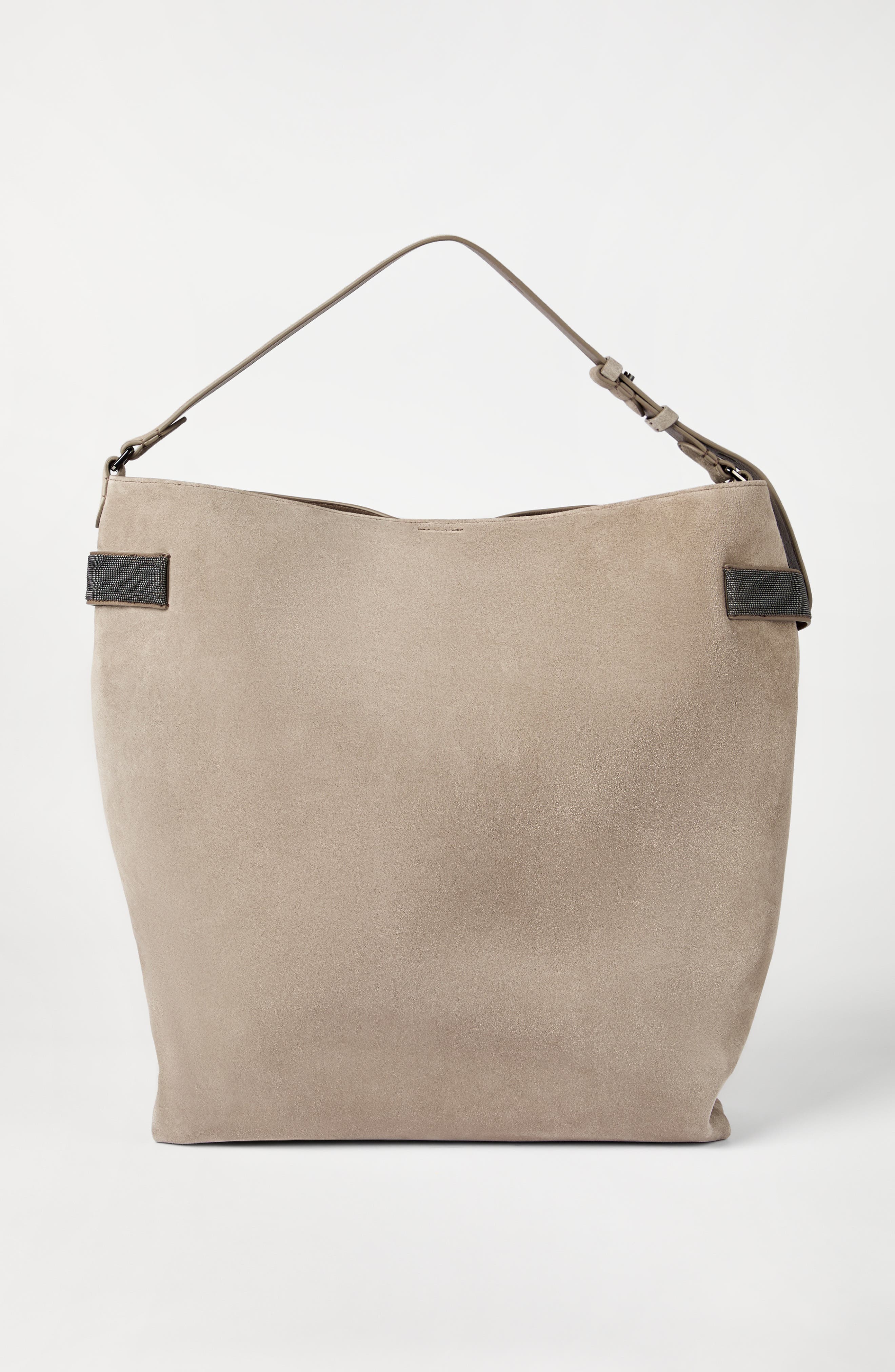 Brunello Cucinelli Suede essence hobo bag, Alternate, color, Grey