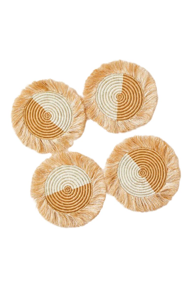 Akeza Fringe Coasters in White - Set of 4, Alternate, color, Cream and Natural