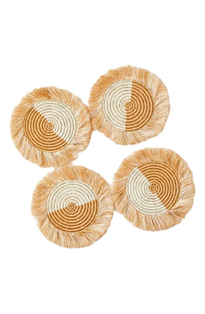 indego africa Akeza Fringe Coasters in White - Set of 4, Alternate, color, Cream And Natural