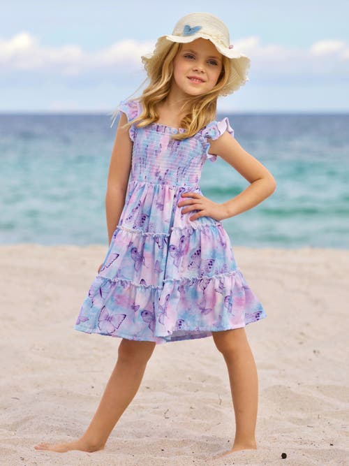 Mia Belle Girls Kids' Spring Butterflies Smocked Tiered Dress