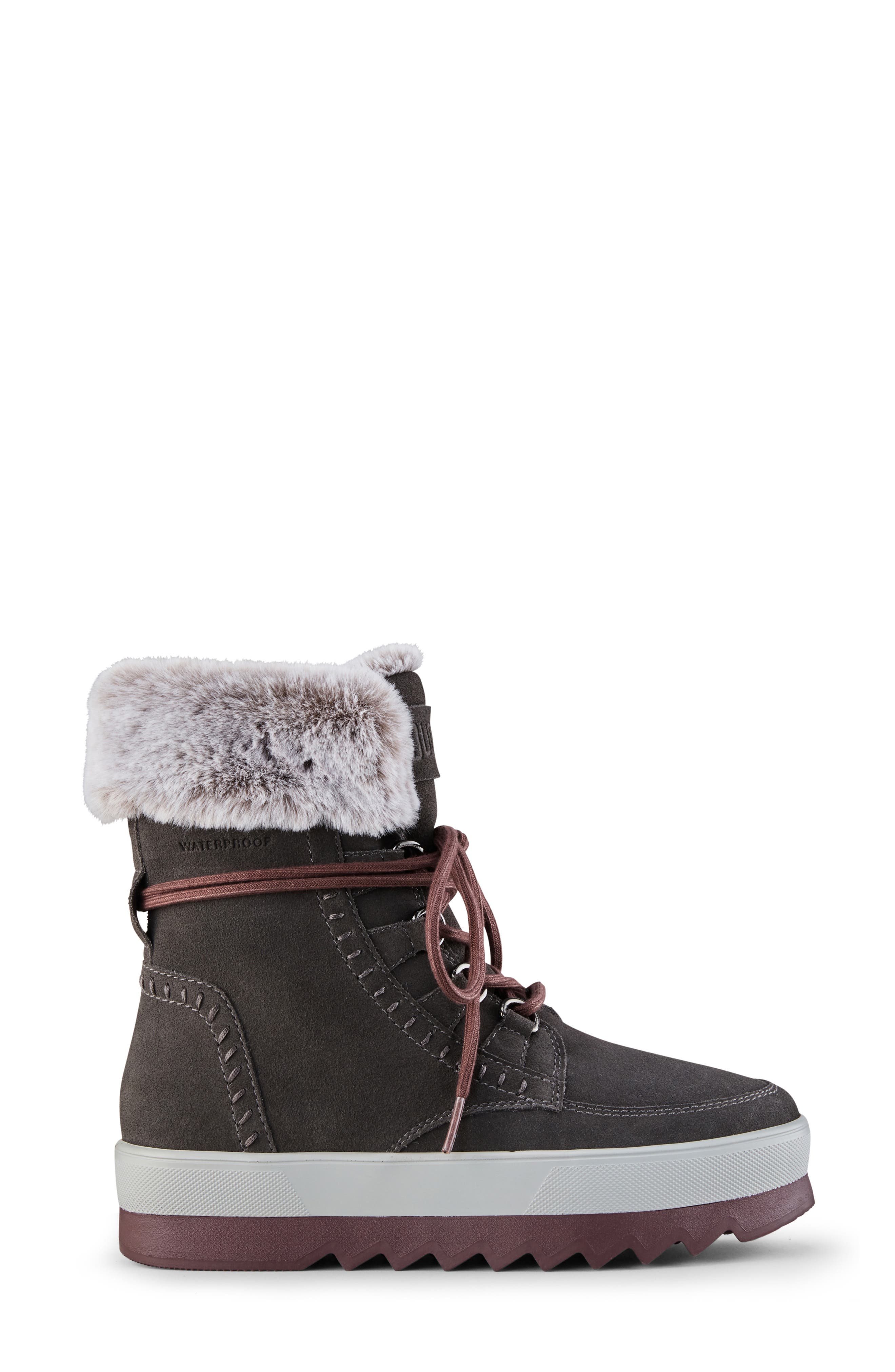 Vanetta Faux Fur Trim Waterproof Boot, Alternate, color, PEWTER LEATHER
