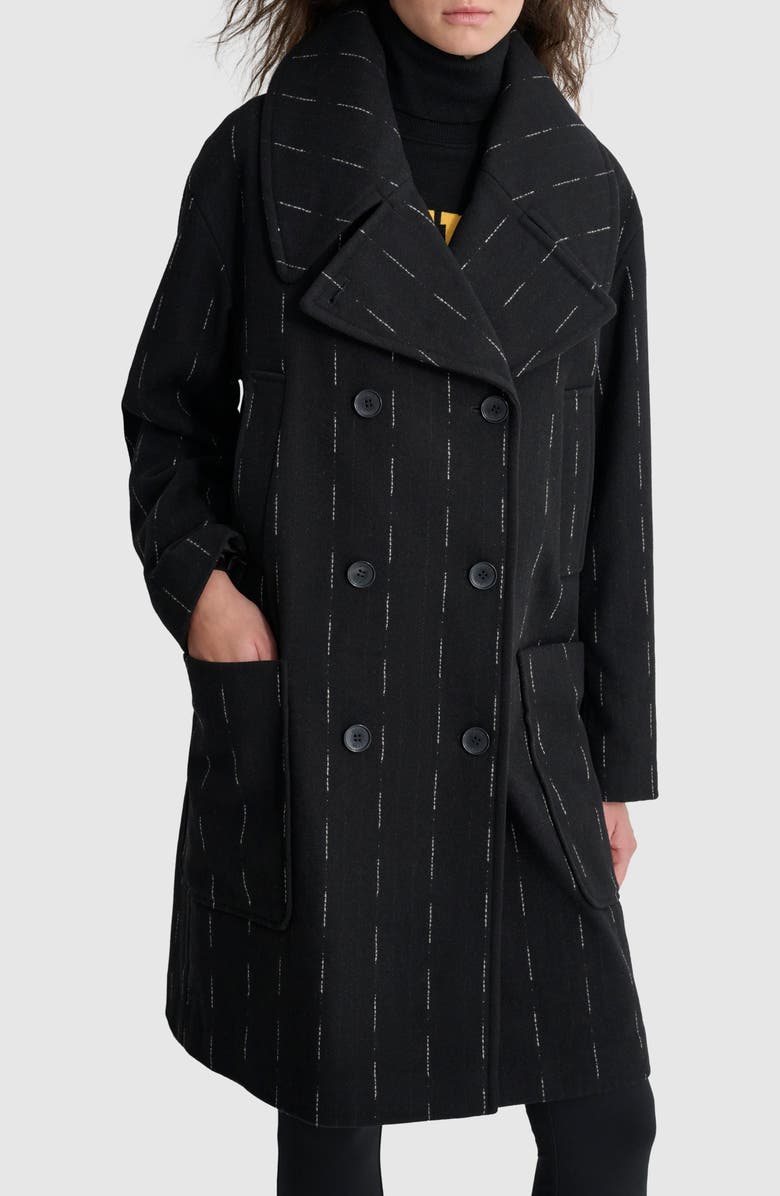DKNY Broken Pinstripe Wool Blend Coat, Alternate, color, 