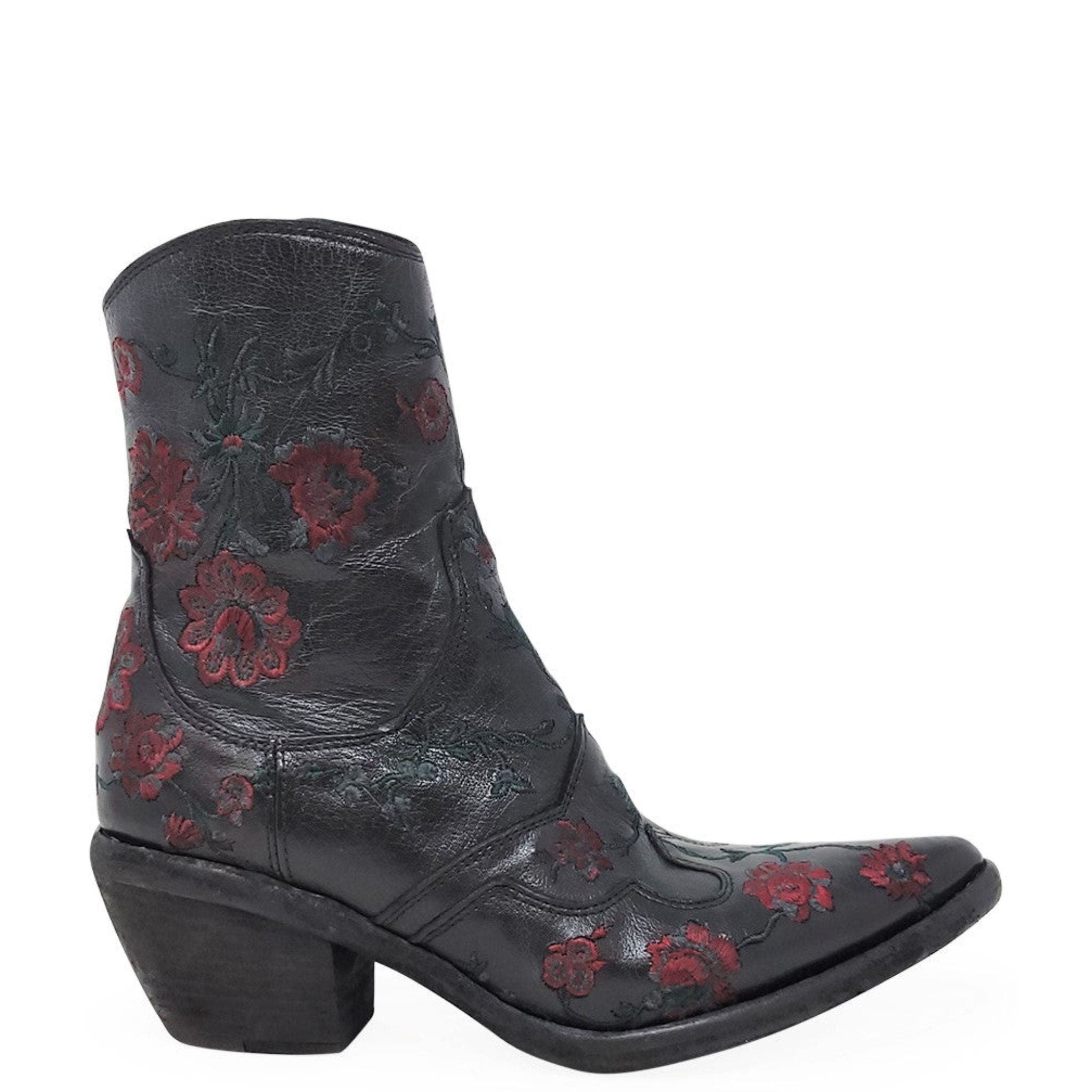 Madison Maison Leather Embroidered Ankle Boot, Main, color, Black